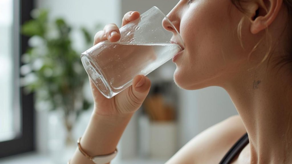 水分補給している女性